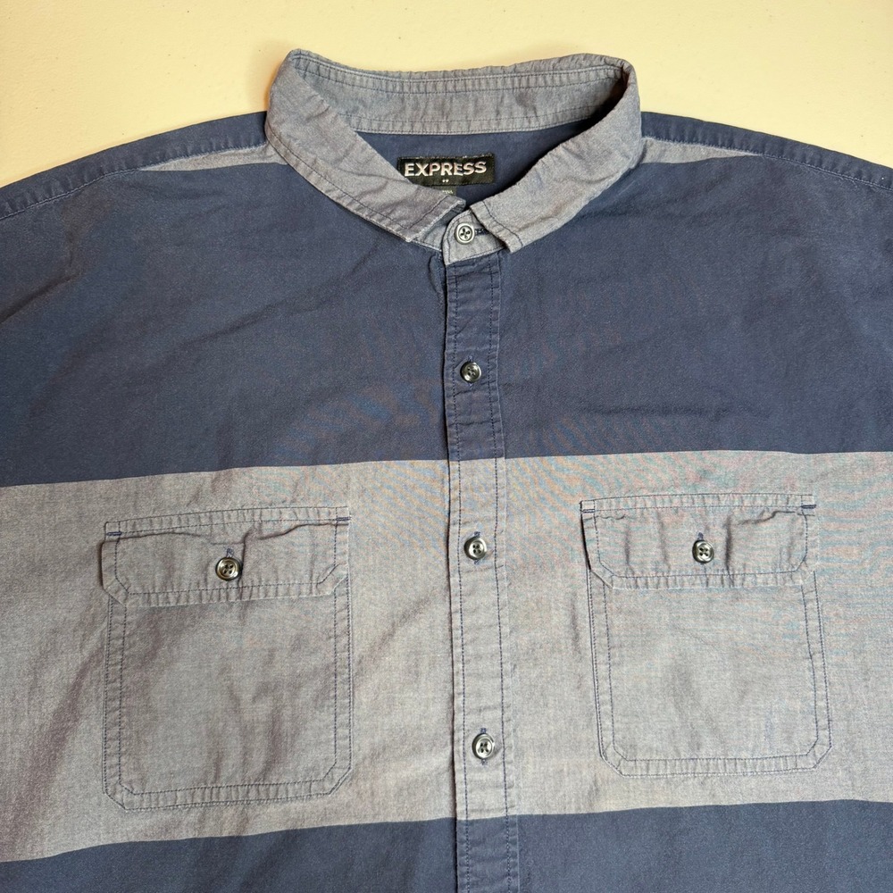 Express Men's Blue Striped Short Sleeve Button Up Shirt Size XXL - Picture 2 of 6